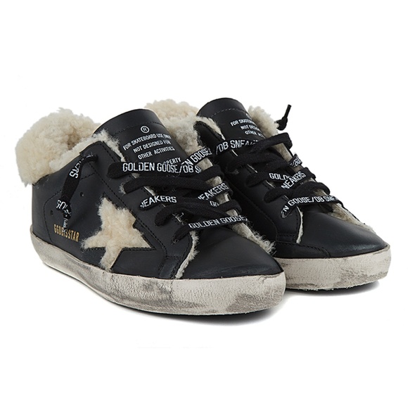 golden goose black shearling sneakers